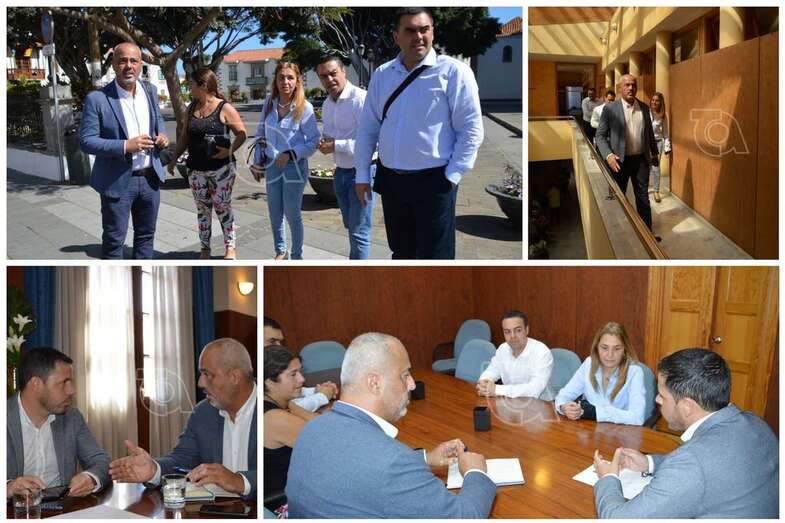 Momentos de la visita del senador socialista a Telde durante la mañana de este viernes (Foto TA)